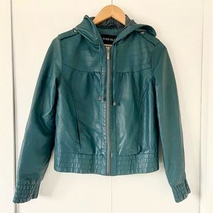 Faux leather hooded zip up jacket!